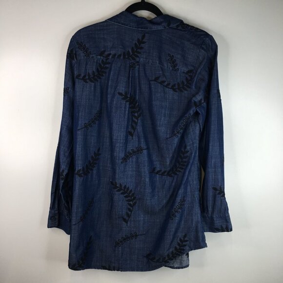 Soft Surroundings Tencel Blue Embroidered Floral Button Down Top Size M - Picture 6 of 9